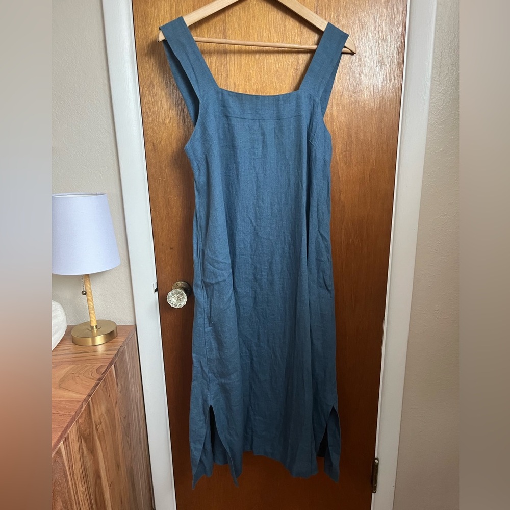 Handmade Linen blue dress with pockets, size S